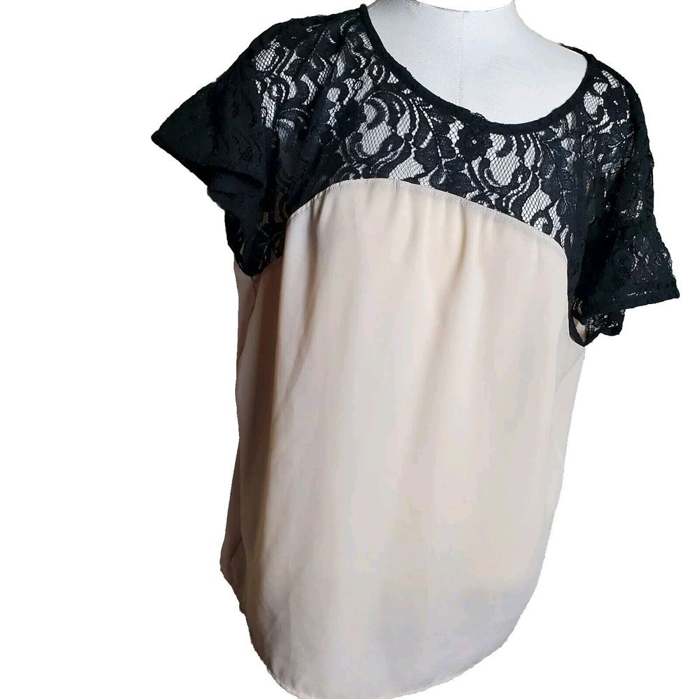 Maeve Anthropologie Womens Top Size XS Beige Lace Blouse Short Sleeve Shirt